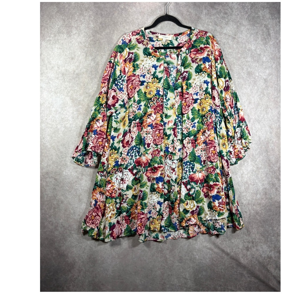 Umgee Tunic Womens Size 1XL Multicolor Floral Bell Sleeve Boho Cottagecore Flowy